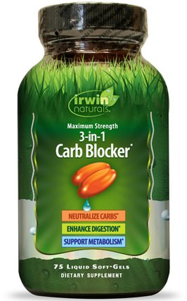 3-In-1 Carb Blocker, Maximum Strength, 75 Liquid Soft-Gels by Irwin Naturals, 補充劑，白芸豆提取物2期，健康，飲食 HK 香港