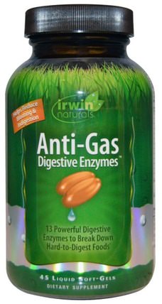 Anti-Gas Digestive Enzymes, 45 Liquid Soft-Gels by Irwin Naturals, 補品，消化酶，健康 HK 香港