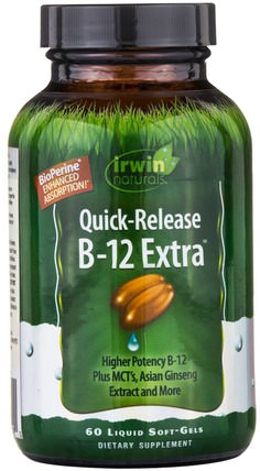 B-12 Extract, Quick Release, 60 Liquid Soft-Gels by Irwin Naturals, 維生素，維生素b，維生素b12，維生素b12 - cyanocobalamin HK 香港
