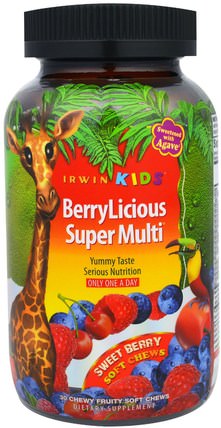 BerryLicious Super Multi, Sweet Berry, 30 Chewy Fruity Soft Chews by Irwin Naturals, 維生素，多種維生素，兒童多種維生素，熱敏性產品 HK 香港