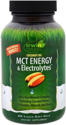 Coconut Oil, MCT Energy & Electrolytes, 60 Liquid Soft-Gels by Irwin Naturals, 健康，能源，mct油，食品，酮友好 HK 香港