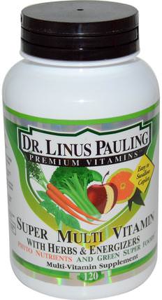 Dr. Linus Pauling, Super Multi Vitamin, with Herbs & Energizers, 120 Caplets by Irwin Naturals, 維生素，多種維生素，多種草藥 HK 香港