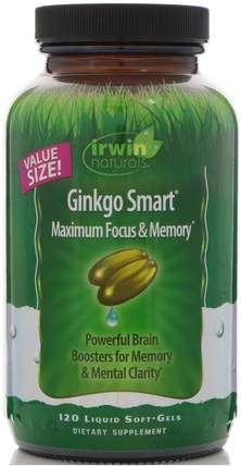 Ginkgo Smart, Maximum Focus & Memory, 120 Liquid Soft-Gels by Irwin Naturals, 健康，注意力缺陷障礙，添加，adhd，腦，長春西汀，記憶 HK 香港
