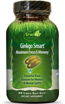 Ginkgo Smart, Maximum Focus & Memory, 60 Liquid Soft-Gels by Irwin Naturals, 健康，注意力缺陷障礙，添加，adhd，腦，長春西汀，記憶 HK 香港