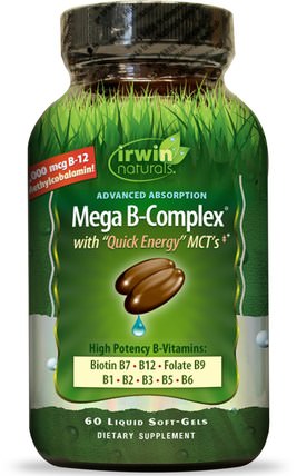 Mega B Complex, with Quick Energy MCTs, 60 Liquid Soft-Gels by Irwin Naturals, 食物，酮友好，能量 HK 香港