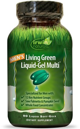 Mens Living Green Liquid-Gel Multi, 90 Liquid Soft-Gels by Irwin Naturals, 維生素，男性多種維生素，男性，前列腺 HK 香港