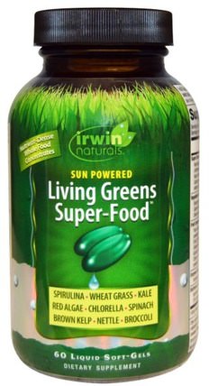 Sun Powered Living Greens Super-Food, 60 Liquid Soft-Gels by Irwin Naturals, 健康，精力 HK 香港