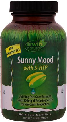 Sunny Mood With 5-HTP, Plus Vitamin D3, 80 Liquid Soft-Gels by Irwin Naturals, 補充劑，5-htp HK 香港