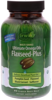 Ultimate Omega Oils, Flaxseed-Plus, 90 Liquid Soft-Gels by Irwin Naturals, 補充劑，efa歐米茄3 6 9（epa dha），歐米茄369粒/標籤 HK 香港