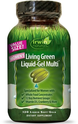 Womens Living Green Liquid-Gel Multi, 120 Liquid Soft-Gels by Irwin Naturals, 維生素，女性多種維生素，女性 HK 香港