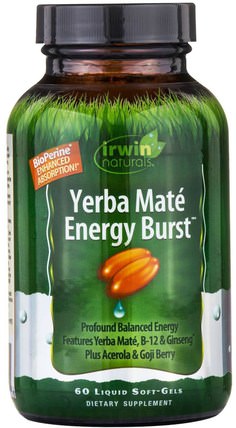 Yerba Mate, Energy Burst, 60 Liquid Soft-Gels by Irwin Naturals, 食物，涼茶，馬黛茶，健康，能量 HK 香港