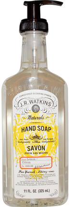 Natural Hand Soap, Lemon, 11 fl oz (325 ml) by J R Watkins, 洗澡，美容，肥皂 HK 香港