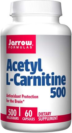 Acetyl L-Carnitine 500, 500 mg, 60 Veggie Caps by Jarrow Formulas, 補充劑，氨基酸，左旋肉鹼 HK 香港