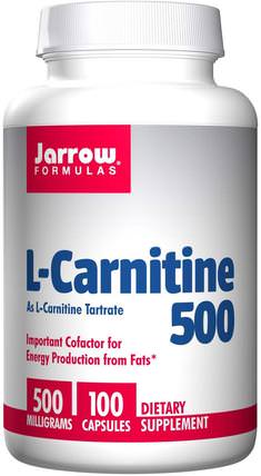 L-Carnitine 500, 500 mg, 100 Capsules by Jarrow Formulas, 補充劑，氨基酸，左旋肉鹼，左旋肉鹼 HK 香港