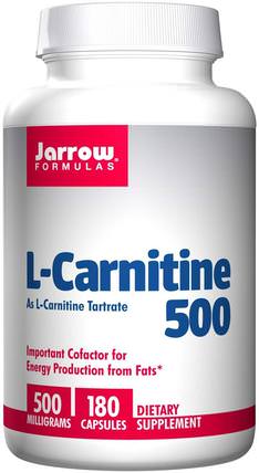 L-Carnitine 500, 500 mg, 180 Capsules by Jarrow Formulas, 補充劑，氨基酸，左旋肉鹼，左旋肉鹼酒石酸鹽 HK 香港