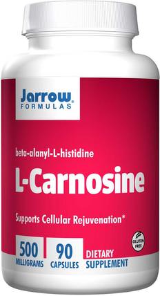 L-Carnosine, Beta-Alanyl-L-Histidine, 500 mg, 90 Capsules by Jarrow Formulas, 補充劑，氨基酸，l肌肽，l組氨酸 HK 香港