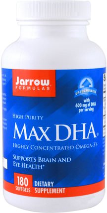 Max DHA, 180 Softgels by Jarrow Formulas, 補充劑，efa omega 3 6 9（epa dha），dha，魚油 HK 香港