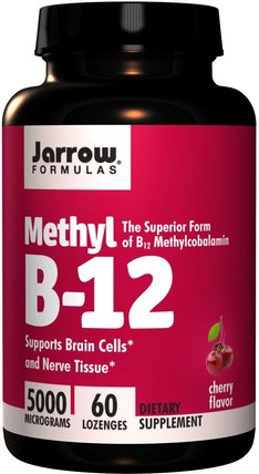 Methyl B-12, Cherry Flavor, 5000 mcg, 60 Lozenges by Jarrow Formulas, 維生素，維生素b12 HK 香港
