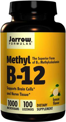 Methyl B-12, Lemon Flavor, 1000 mcg, 100 Lozenges by Jarrow Formulas, 維生素，維生素b12，維生素b12 - 甲基鈷胺素 HK 香港