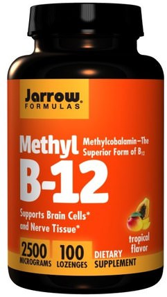 Methyl B-12, Tropical Flavor, 2500 mcg, 100 Lozenges by Jarrow Formulas, 維生素，維生素b，維生素b12，維生素b12 - cyanocobalamin HK 香港