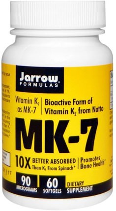 MK-7, Vitamin K2 as MK-7, 90 mcg, 60 Softgels by Jarrow Formulas, 維生素，維生素K HK 香港