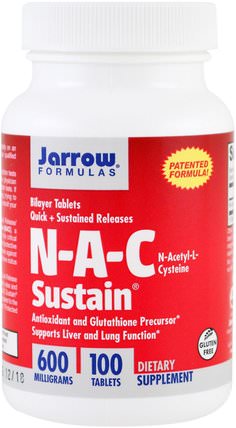 N-A-C Sustain, N-Acetyl-L-Cysteine, 600 mg, 100 Tablets by Jarrow Formulas, 補充劑，氨基酸，nac（n乙酰半胱氨酸） HK 香港