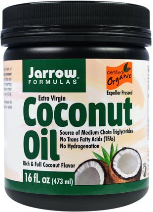 Organic Extra Virgin Coconut Oil, 16 oz (473 g) by Jarrow Formulas, 食物，椰子油，食用油酒和醋 HK 香港