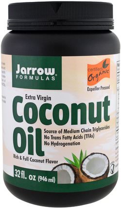 Organic Extra Virgin Coconut Oil, Expeller Pressed, 32 fl oz (946 ml) by Jarrow Formulas, 食物，椰子油 HK 香港