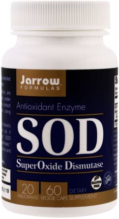 SuperOxide Dismutase (SOD), 20 mg, 60 Veggie Caps by Jarrow Formulas, 補充劑，超氧化物歧化酶sod glisodin HK 香港