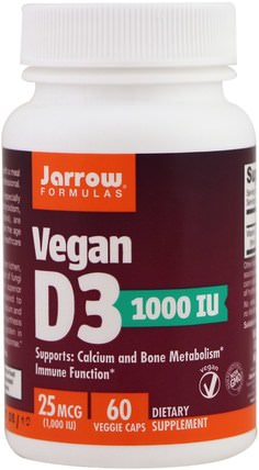 Vegan D3, 1000 IU, 60 Veggie Caps by Jarrow Formulas, 維生素，維生素D3 HK 香港
