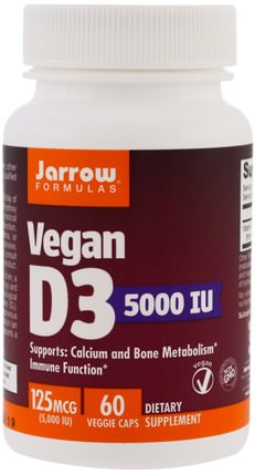 Vegan D3, 5000 IU, 60 Veggie Caps by Jarrow Formulas, 維生素，維生素D3 HK 香港