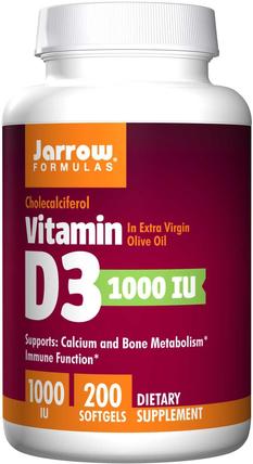 Vitamin D3, 1000 IU, 200 Softgels by Jarrow Formulas, 維生素，維生素D3 HK 香港