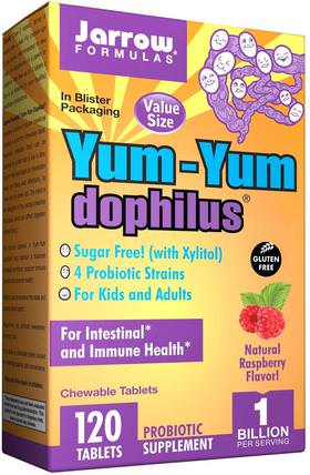 Yum-Yum Dophilus, Sugar-Free!, Natural Raspberry Flavor, 120 Chewable Tablets (Ice) by Jarrow Formulas, 補充劑，益生菌，兒童益生菌，冰冷藏產品 HK 香港