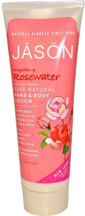 Hand & Body Lotion, Rosewater, 8 oz (227 g) by Jason Natural, 洗澡，美容，潤膚露 HK 香港