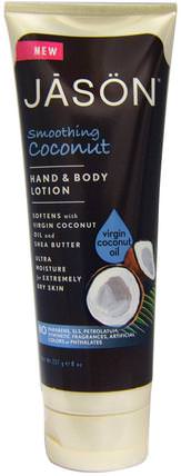 Hand & Body Lotion, Smoothing Coconut, 8 oz (227 g) by Jason Natural, 洗澡，美容，潤膚露 HK 香港
