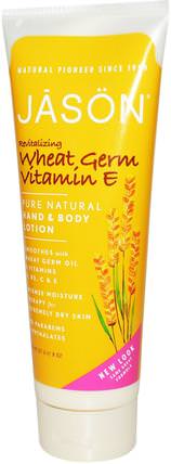Hand & Body Lotion, Wheat Germ Vitamin E, 8 oz (227 g) by Jason Natural, 洗澡，美容，潤膚露 HK 香港
