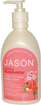 Hand Soap, Invigorating Rosewater, 16 fl oz (473 ml) by Jason Natural, 洗澡，美容，肥皂 HK 香港