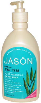 Hand Soap, Purifying Tea Tree, 16 fl oz (473 ml) by Jason Natural, 洗澡，美容，肥皂，健康，皮膚，茶樹產品 HK 香港
