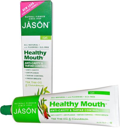 Healthy Mouth, Anti-Cavity & Tartar Control Gel, Tea Tree Oil & Cinnamon, 6 oz (170 g) by Jason Natural, 洗澡，美容，牙膏 HK 香港