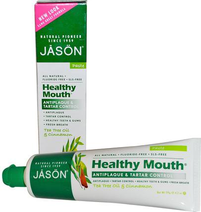 Healthy Mouth, Antiplaque & Tartar Control Toothpaste, Tea Tree Oil & Cinnamon, 4.2 oz (119 g) by Jason Natural, 沐浴，美容，牙膏，皮膚，茶樹，茶樹製品 HK 香港
