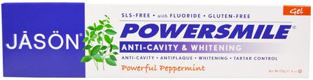 PowerSmile, Anti-Cavity & Whitening Gel, Powerful Peppermint, 6 oz (170 g) by Jason Natural, 沐浴，美容，牙膏，口腔牙齒護理，牙齒美白 HK 香港