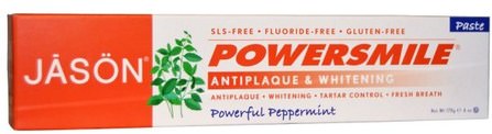 PowerSmile, Antiplaque & Whitening Toothpaste, Powerful Peppermint, 6 oz (170 g) by Jason Natural, 沐浴，美容，牙膏，口腔牙齒護理，牙齒美白 HK 香港