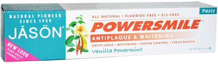 Powersmile, Antiplaque & Whitening Toothpaste, Vanilla PowerMint, 6 oz (170 g) by Jason Natural, 沐浴，美容，牙膏，口腔牙齒護理，牙齒美白 HK 香港