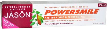 Powersmile, Antiplaque & Whitening Toothpaste, Cinnamon PowerMint, 6 oz (170 g) by Jason Natural, 沐浴，美容，牙膏，口腔牙齒護理，牙齒美白 HK 香港