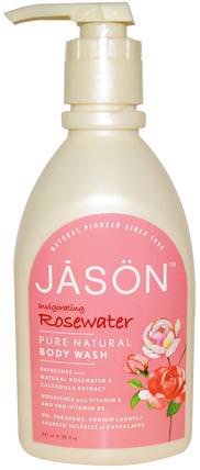 Pure Natural Body Wash, Invigorating Rosewater, 30 fl oz (887 ml) by Jason Natural, 洗澡，美容，沐浴露 HK 香港