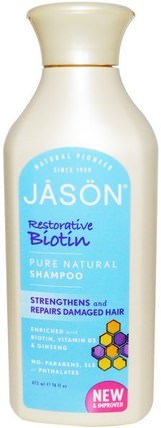 Pure Natural Shampoo, Restorative Biotin, 16 fl oz (473 ml) by Jason Natural, 洗澡，美容，洗髮水，頭髮，頭皮，護髮素 HK 香港