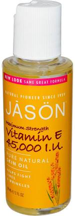 Pure Natural Skin Oil, Maximum Strength Vitamin E, 45.000 IU, 2 fl oz (59 ml) by Jason Natural, 健康，皮膚，維生素E油霜，按摩油 HK 香港