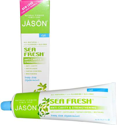 Sea Fresh, Anti-Cavity & Strengthening Gel, Deep Sea Spearmint, 6 oz (170 g) by Jason Natural, 沐浴，美容，牙膏，口腔牙齒護理，牙齒美白 HK 香港