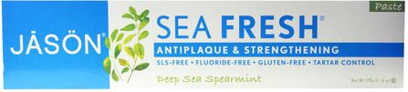 Sea Fresh, Antiplaque & Strengthening Paste, Deep Sea Spearmint, 6 oz (170 g) by Jason Natural, 沐浴，美容，牙膏，口腔牙齒護理，牙齒美白 HK 香港