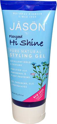 Styling Gel, Flaxseed Hi Shine, 6 oz (170 g) by Jason Natural, 洗澡，美容，頭髮，頭皮，頭髮造型凝膠 HK 香港